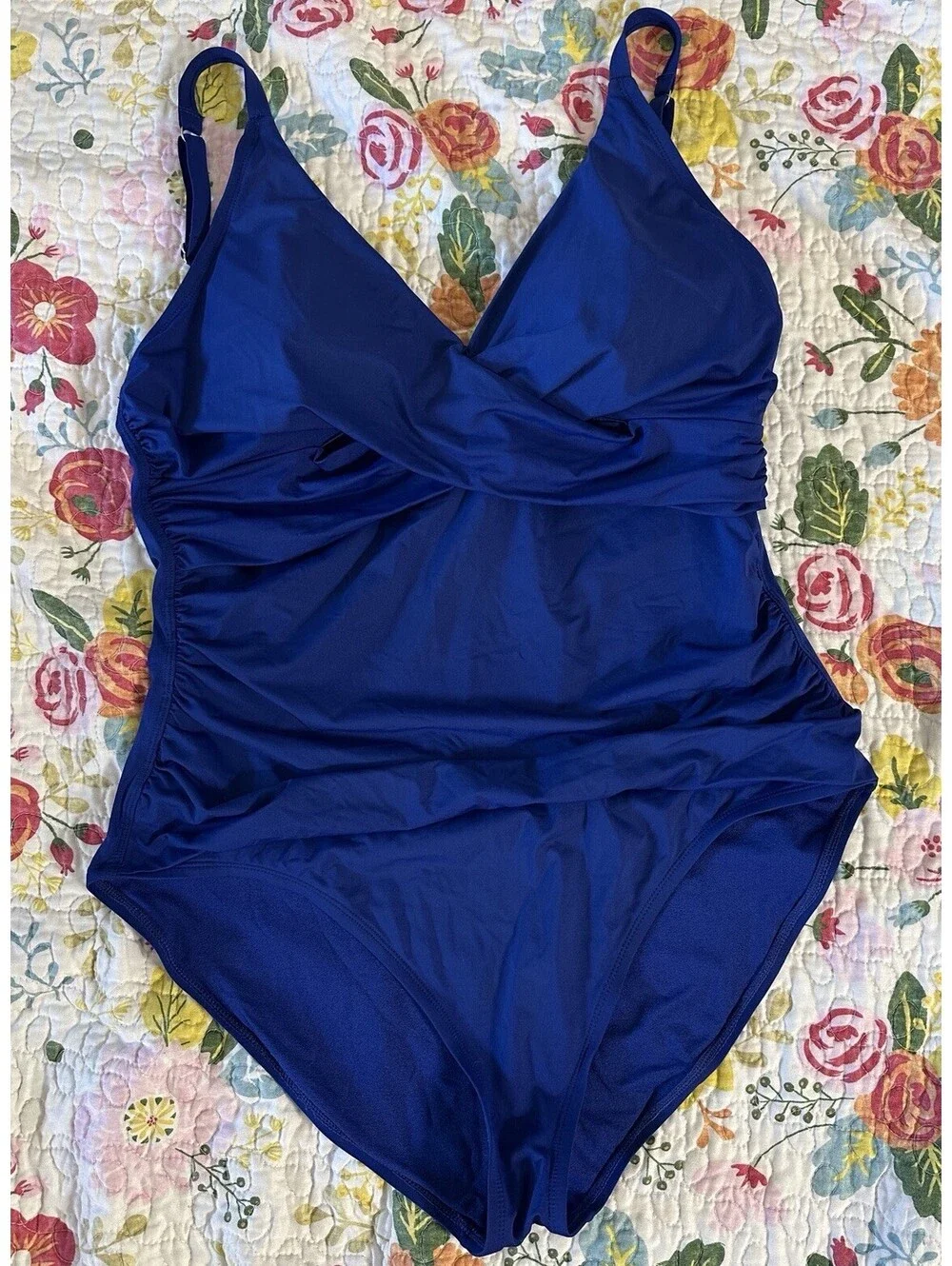 Tommy Bahama 1Pc Cobalt Blue Classic Swimsuit Slimming Tummy Control Size 16 EUC